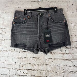 NWT Levi's 501 High Rise Denim Jean Shorts Size 32 Gray Black Button Fly Cut Off